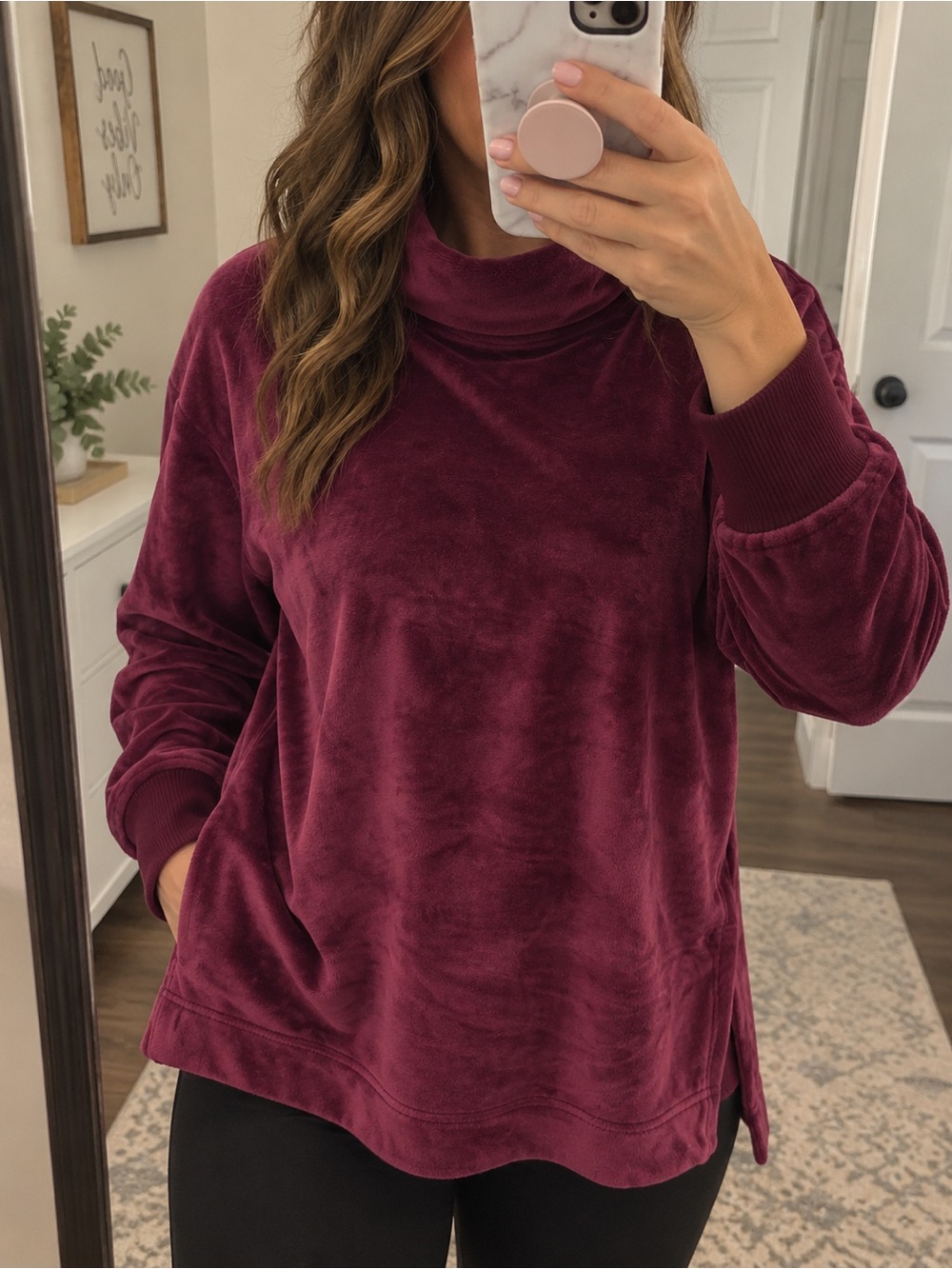 Athletic Works Burgundy Velour Cowl Neck Pullover Top Women’s L 12-14 Cozy